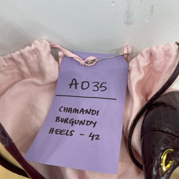 Jennifer Chamandi Suede burgundy and Snake Maroon Heels, Size 42 heel, movie use - Picture 7 of 10